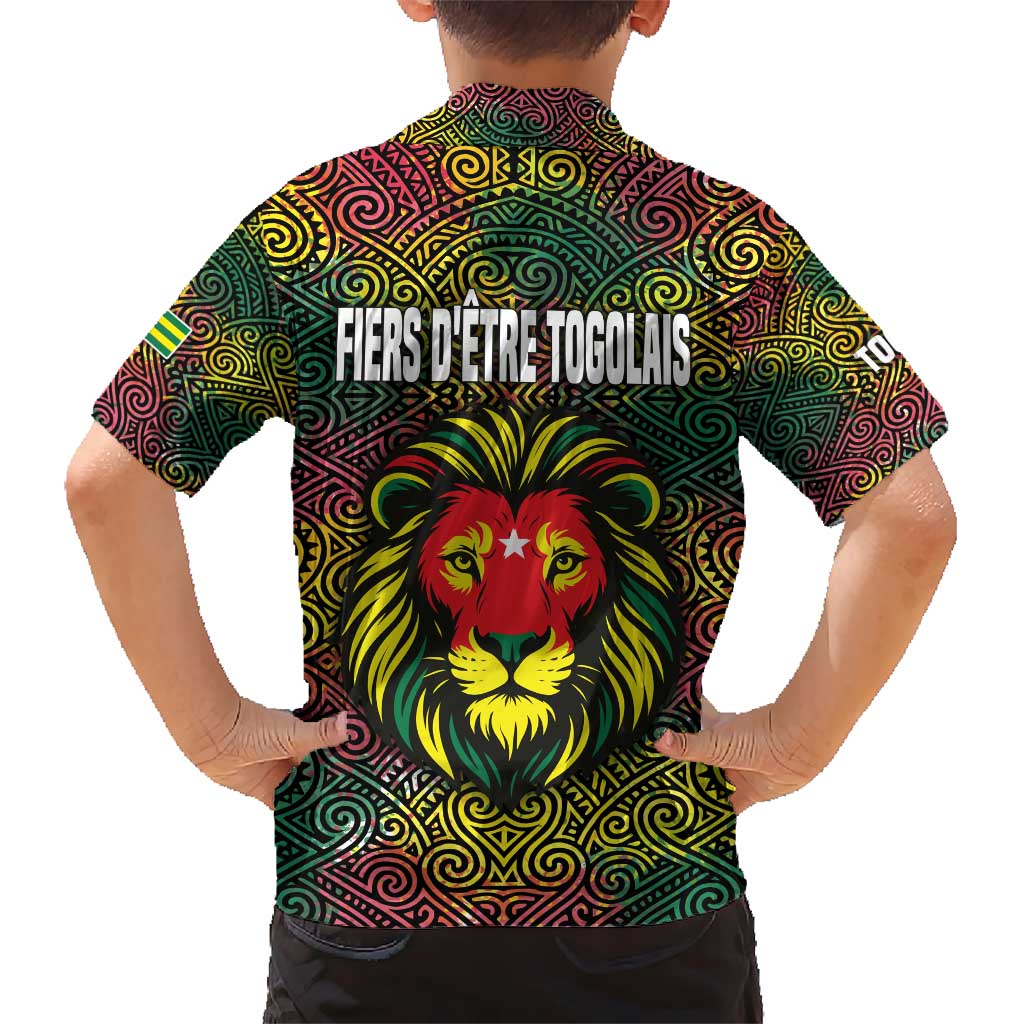 Togo Kid Hawaiian Shirt with Red Lion Head Design and Traditional African Pattern