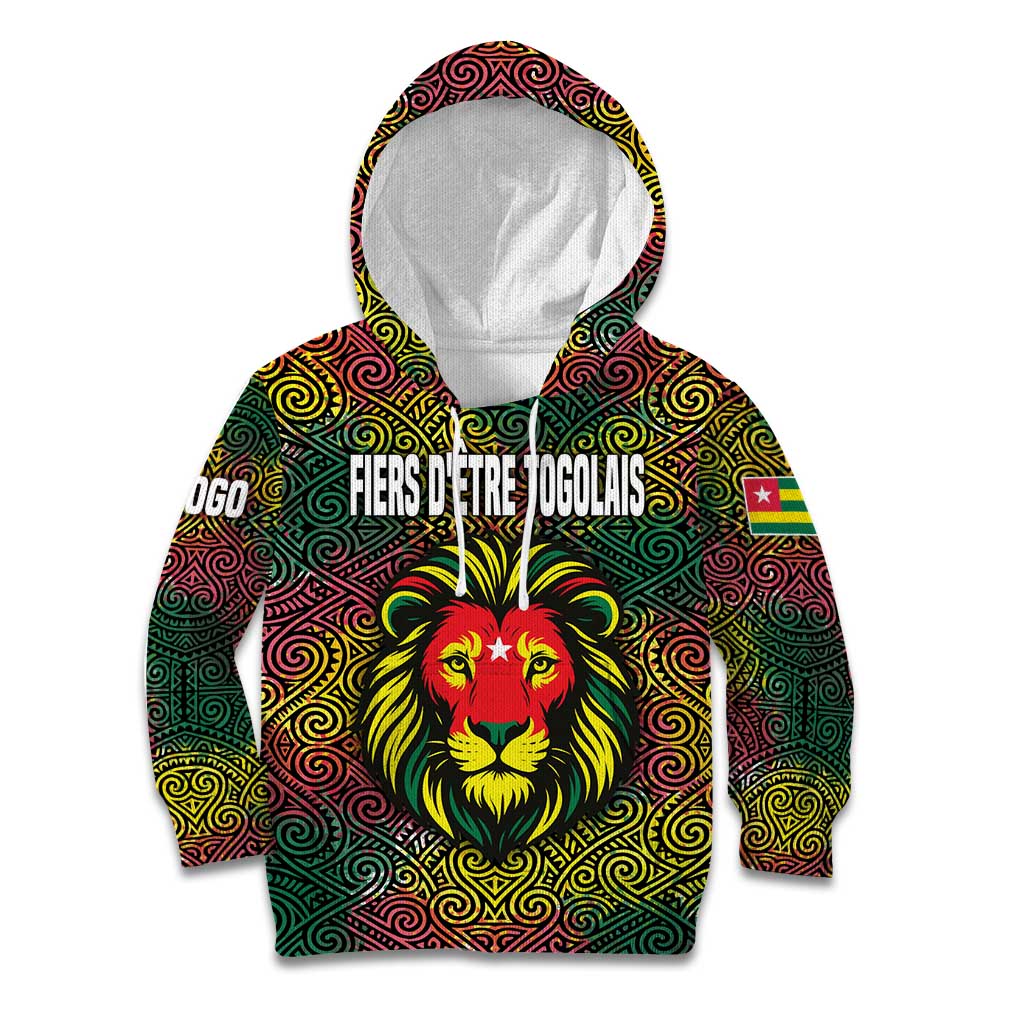 Togo Kid Hoodie with Red Lion Head Design and Traditional African Pattern