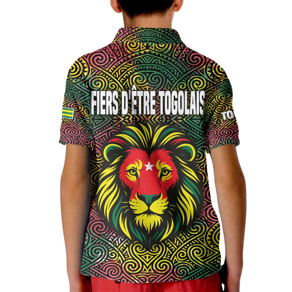 Togo Kid Polo Shirt with Red Lion Head Design and Traditional African Pattern
