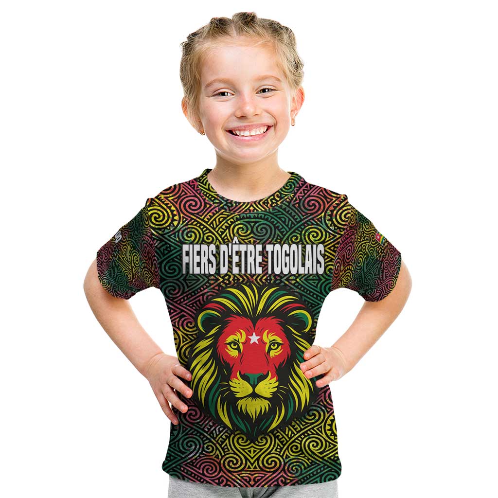 Togo Kid T Shirt with Red Lion Head Design and Traditional African Pattern