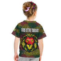 Togo Kid T Shirt with Red Lion Head Design and Traditional African Pattern