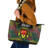 Togo Leather Tote Bag with Red Lion Head Design and Traditional African Pattern