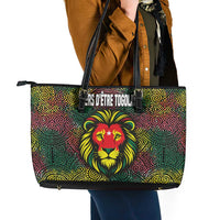 Togo Leather Tote Bag with Red Lion Head Design and Traditional African Pattern