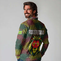 Togo Long Sleeve Polo Shirt with Red Lion Head Design and Traditional African Pattern
