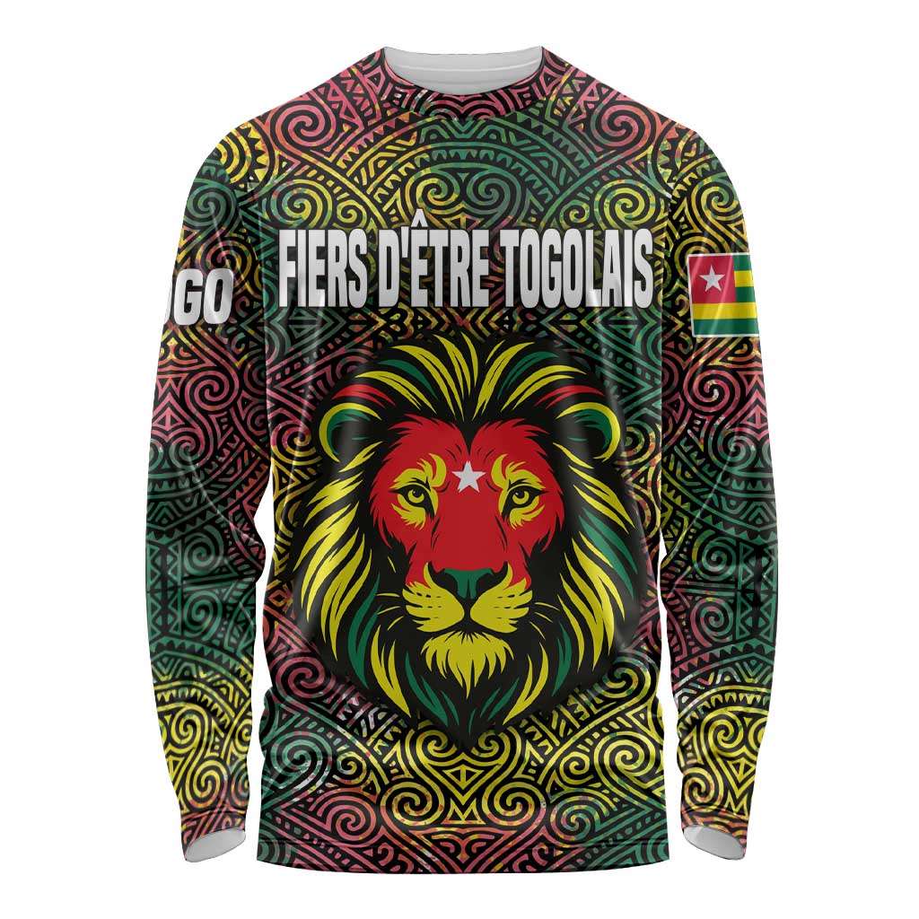 Togo Long Sleeve Shirt with Red Lion Head Design and Traditional African Pattern