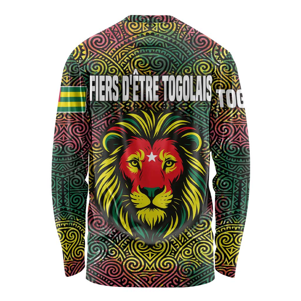 Togo Long Sleeve Shirt with Red Lion Head Design and Traditional African Pattern