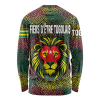 Togo Long Sleeve Shirt with Red Lion Head Design and Traditional African Pattern