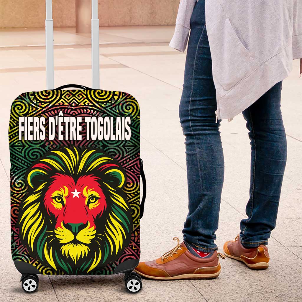 Togo Luggage Cover with Red Lion Head Design and Traditional African Pattern