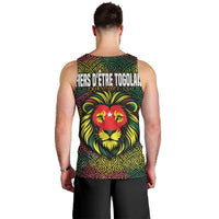 Togo Men Tank Top with Red Lion Head Design and Traditional African Pattern