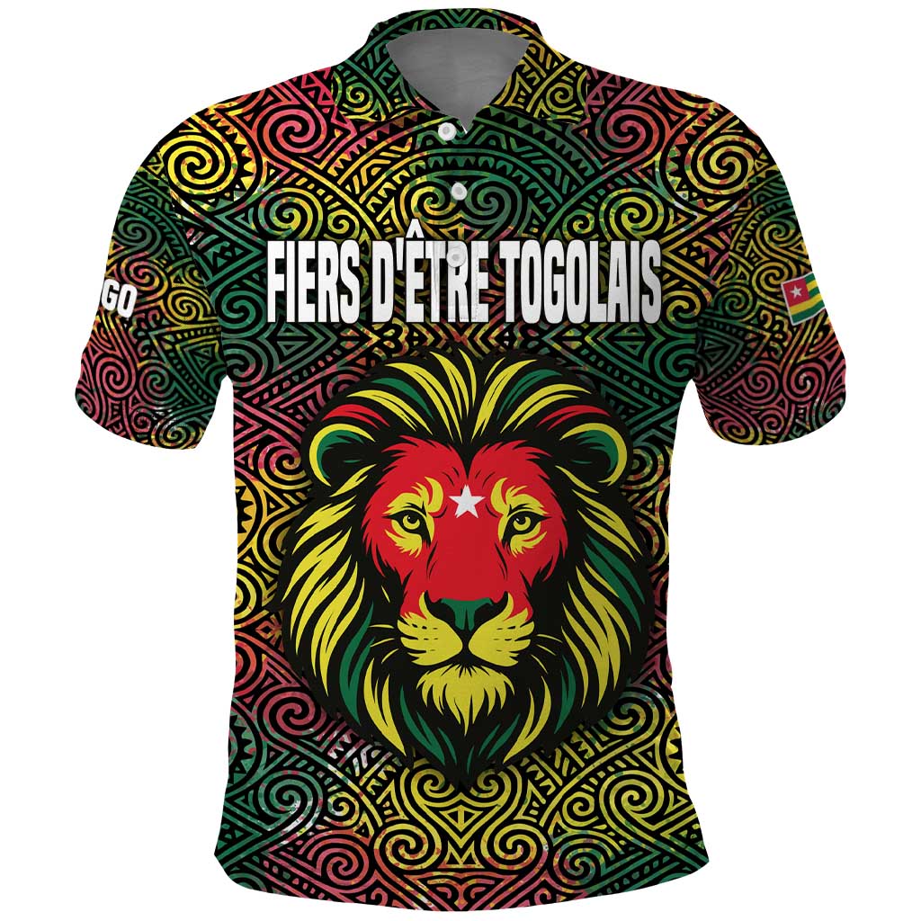 Togo Polo Shirt with Red Lion Head Design and Traditional African Pattern
