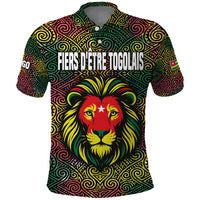 Togo Polo Shirt with Red Lion Head Design and Traditional African Pattern