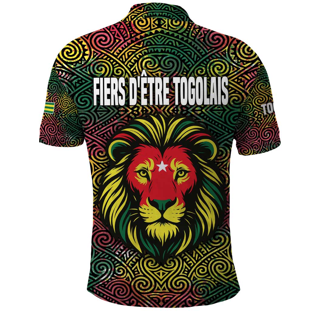 Togo Polo Shirt with Red Lion Head Design and Traditional African Pattern