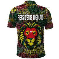 Togo Polo Shirt with Red Lion Head Design and Traditional African Pattern