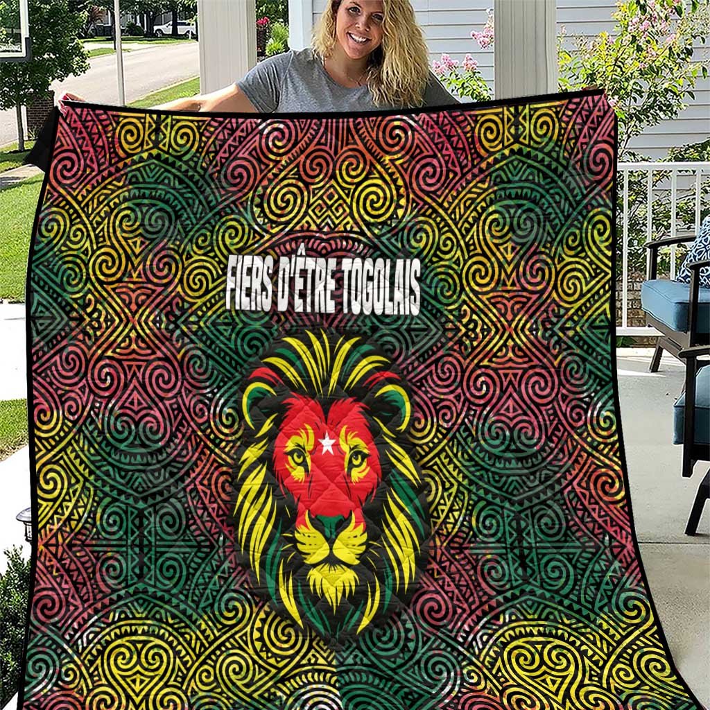 Togo Quilt with Red Lion Head Design and Traditional African Pattern