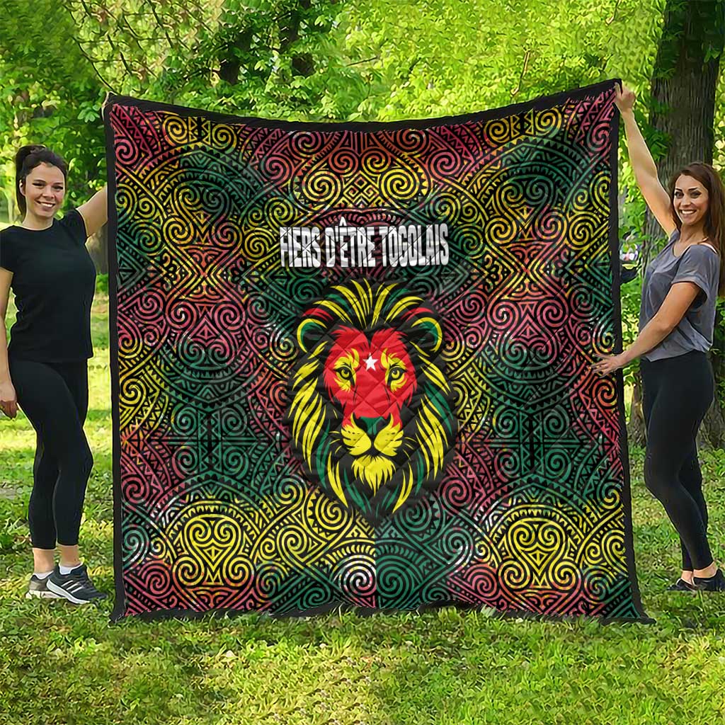 Togo Quilt with Red Lion Head Design and Traditional African Pattern