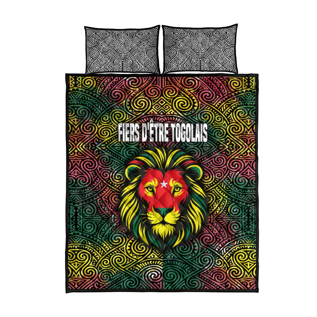 Togo Quilt Bed Set with Red Lion Head Design and Traditional African Pattern