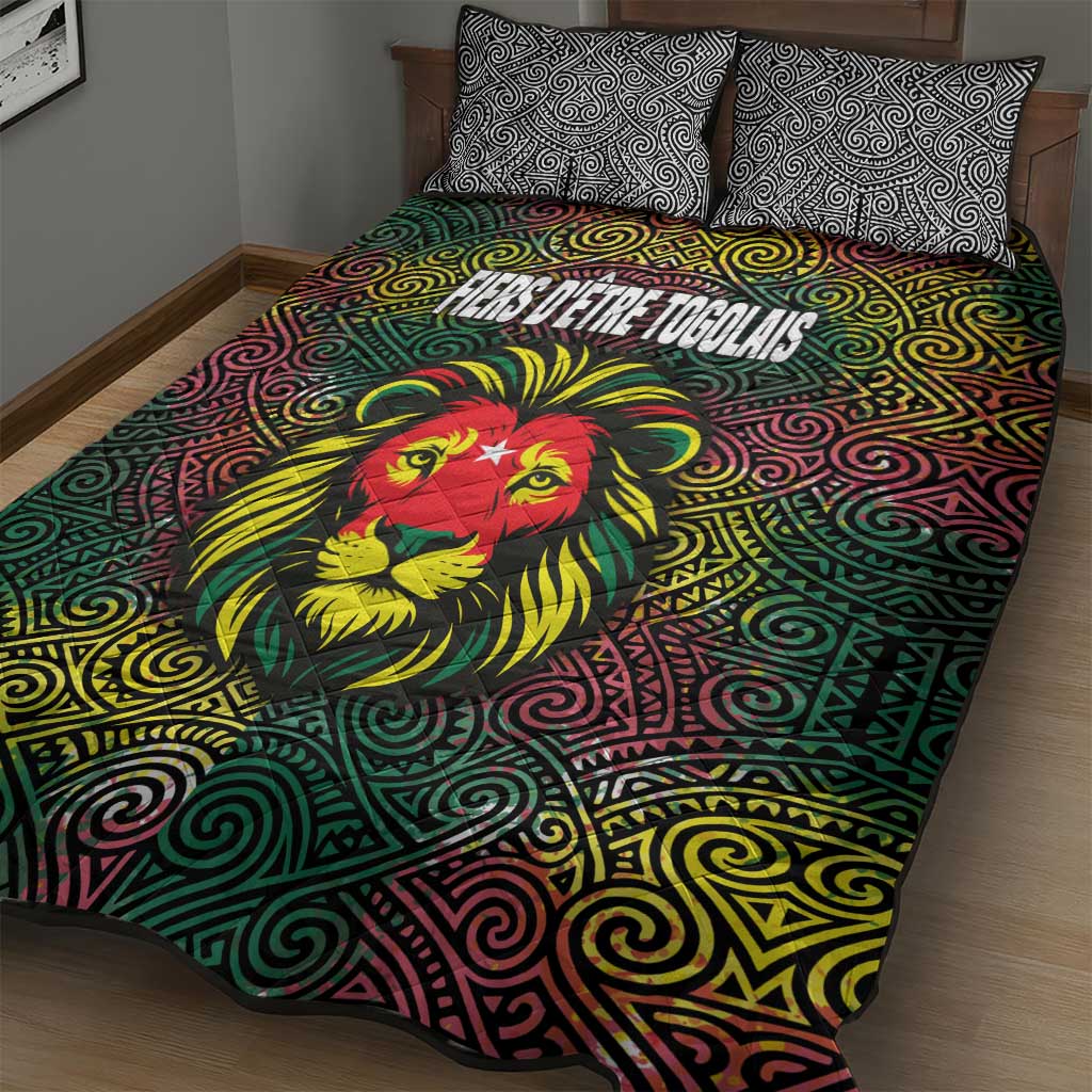 Togo Quilt Bed Set with Red Lion Head Design and Traditional African Pattern