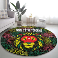 Togo Round Carpet with Red Lion Head Design and Traditional African Pattern