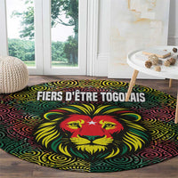 Togo Round Carpet with Red Lion Head Design and Traditional African Pattern