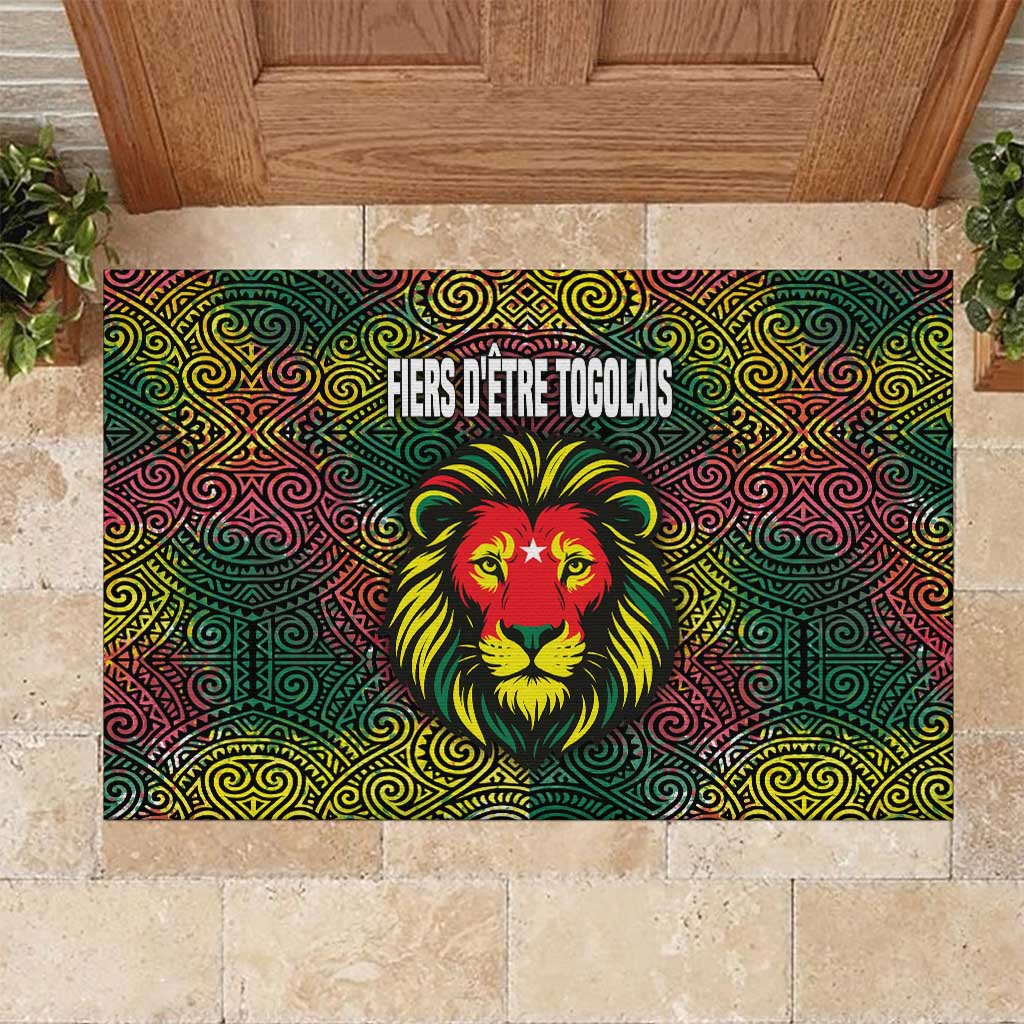 Togo Rubber Doormat with Red Lion Head Design and Traditional African Pattern