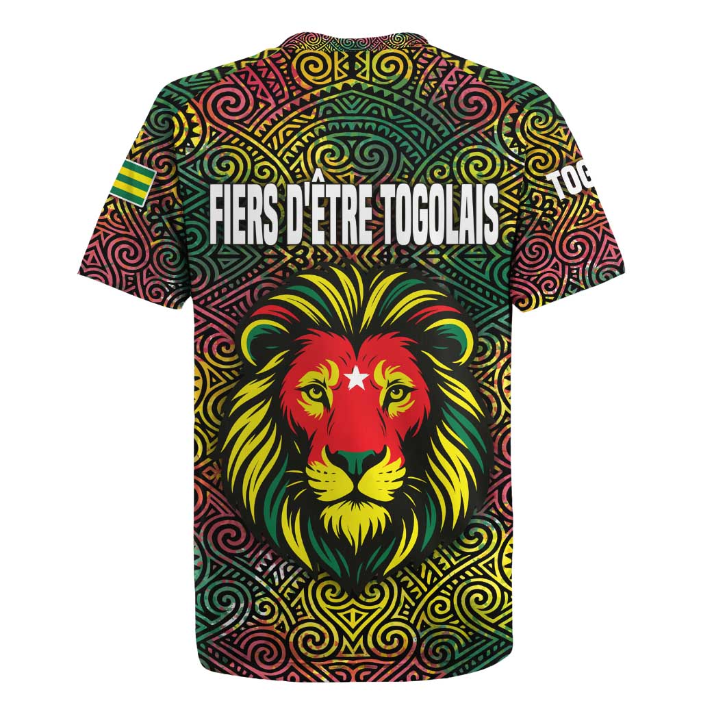 Togo Rugby Jersey with Red Lion Head Design and Traditional African Pattern
