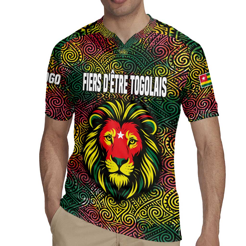 Togo Rugby Jersey with Red Lion Head Design and Traditional African Pattern