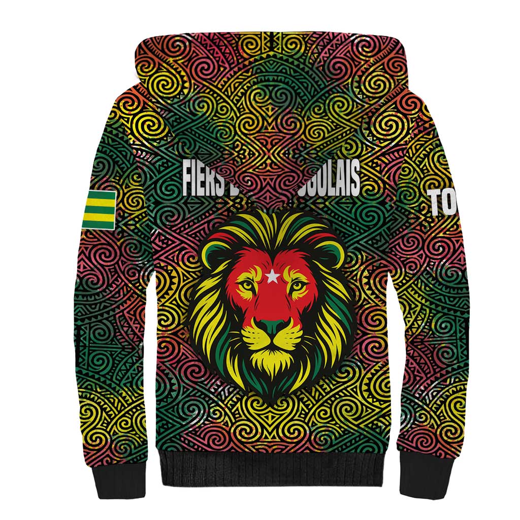 Togo Sherpa Hoodie with Red Lion Head Design and Traditional African Pattern