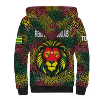 Togo Sherpa Hoodie with Red Lion Head Design and Traditional African Pattern