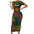 Togo Short Sleeve Bodycon Dress with Red Lion Head Design and Traditional African Pattern