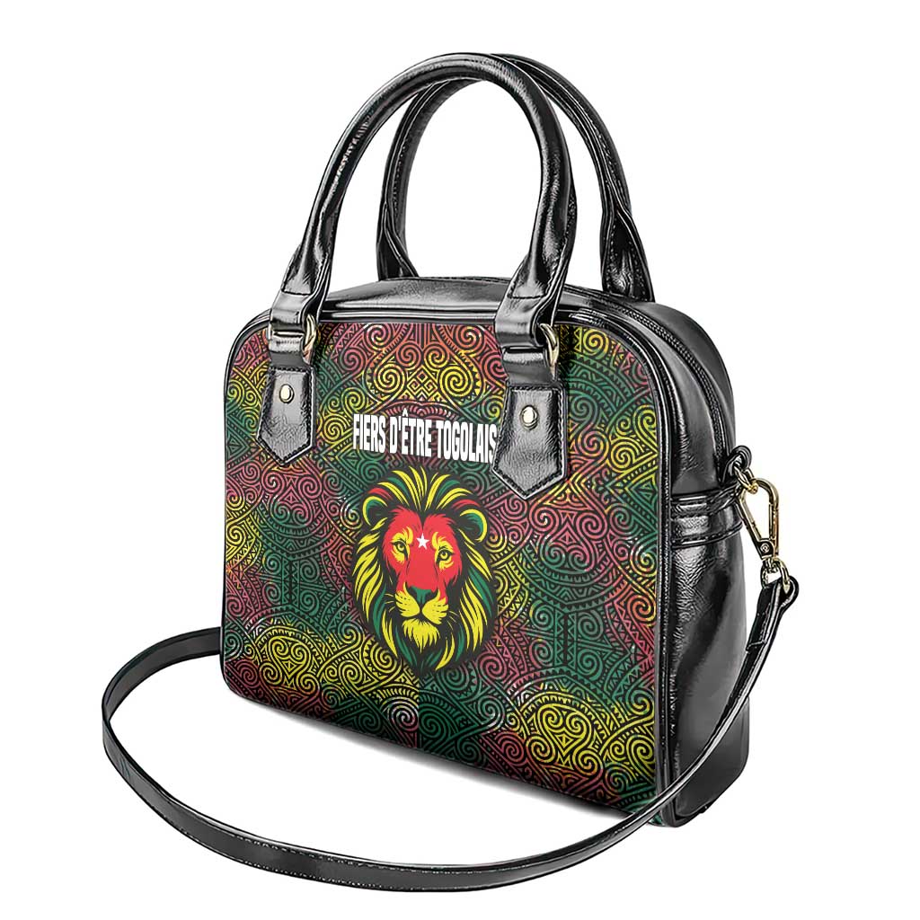 Togo Shoulder Handbag with Red Lion Head Design and Traditional African Pattern