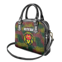Togo Shoulder Handbag with Red Lion Head Design and Traditional African Pattern