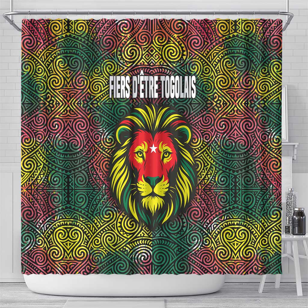 Togo Shower Curtain with Red Lion Head Design and Traditional African Pattern