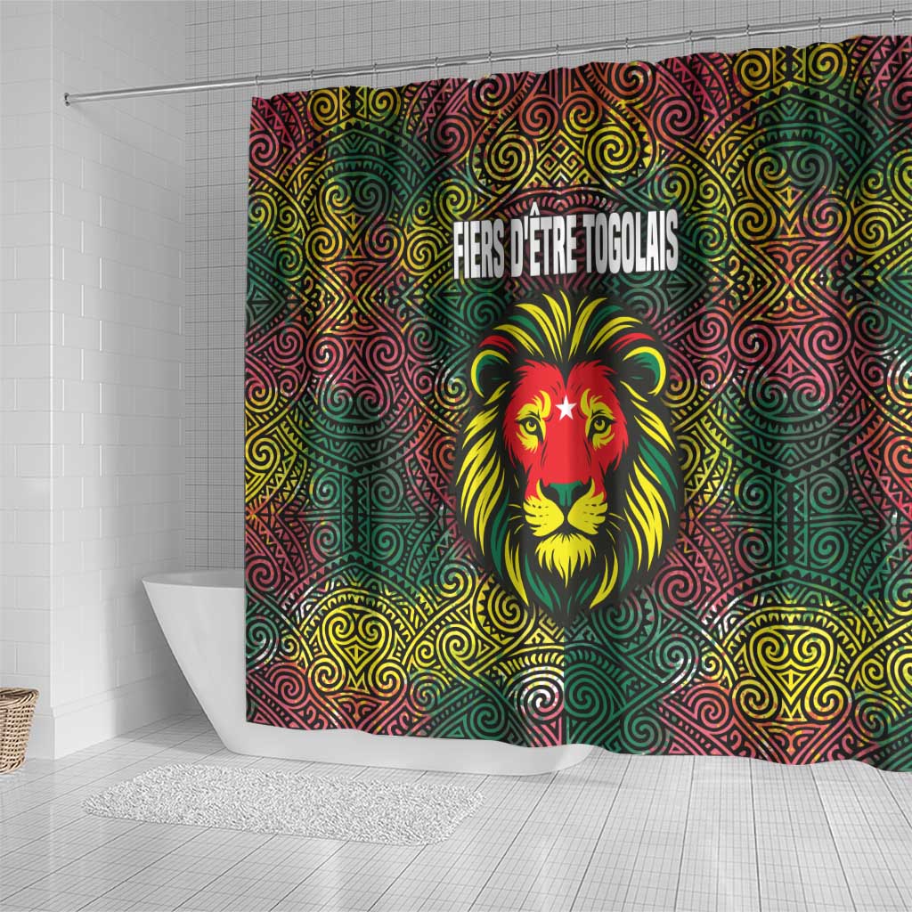 Togo Shower Curtain with Red Lion Head Design and Traditional African Pattern