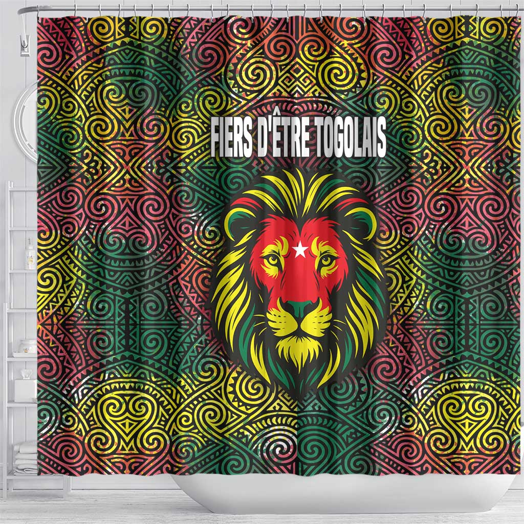 Togo Shower Curtain with Red Lion Head Design and Traditional African Pattern