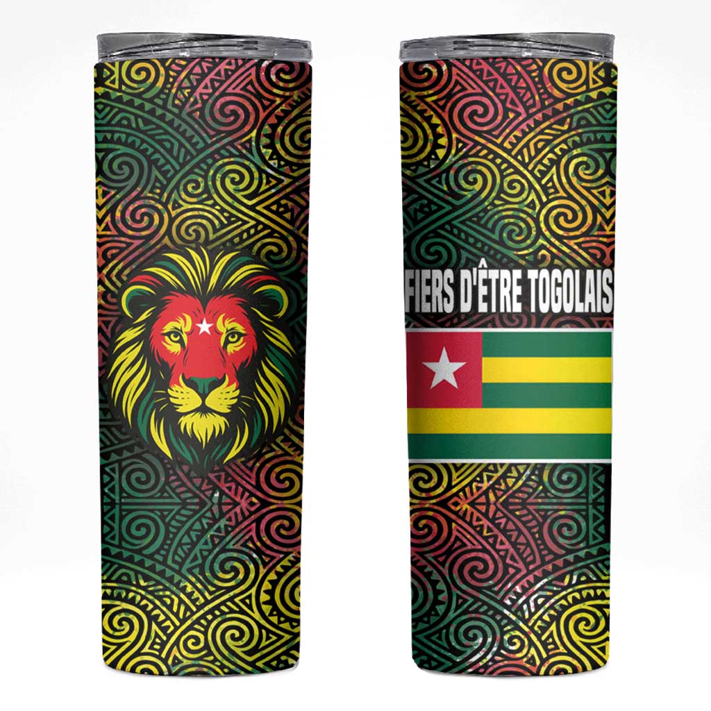 Togo Skinny Tumbler with Red Lion Head Design and Traditional African Pattern