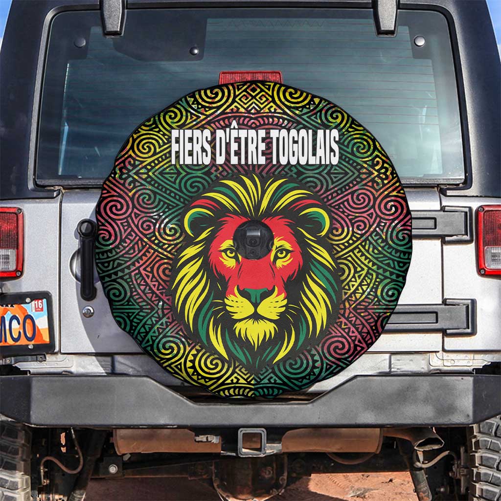 Togo Spare Tire Cover with Red Lion Head Design and Traditional African Pattern