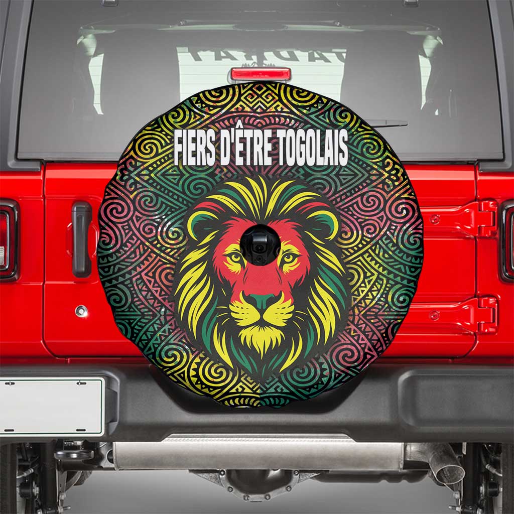 Togo Spare Tire Cover with Red Lion Head Design and Traditional African Pattern
