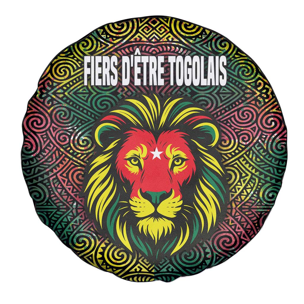 Togo Spare Tire Cover with Red Lion Head Design and Traditional African Pattern