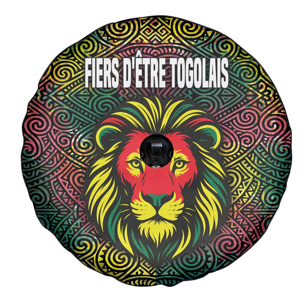 Togo Spare Tire Cover with Red Lion Head Design and Traditional African Pattern