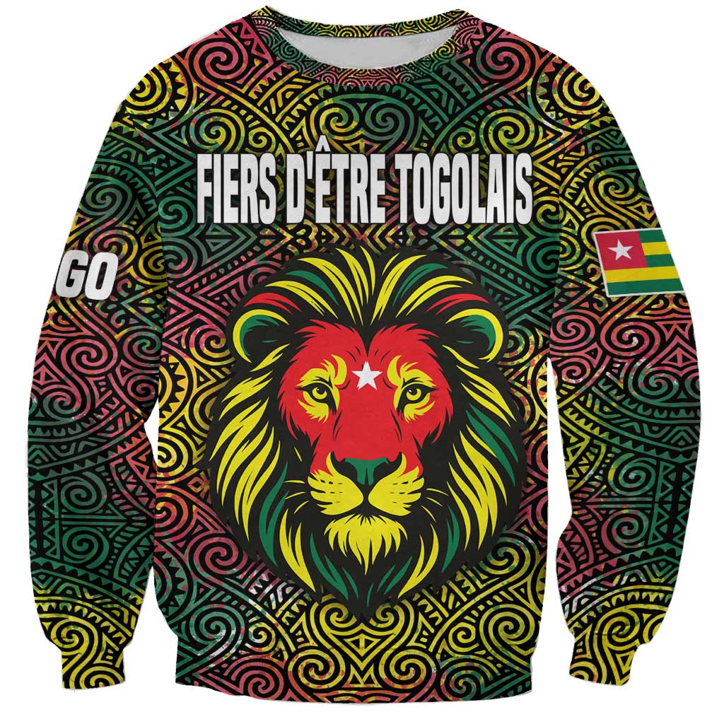 Togo Sweatshirt with Red Lion Head Design and Traditional African Pattern