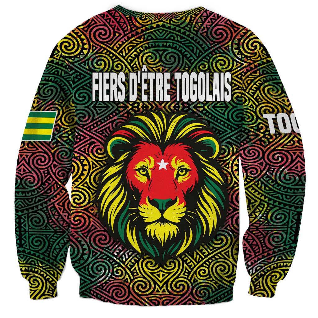 Togo Sweatshirt with Red Lion Head Design and Traditional African Pattern
