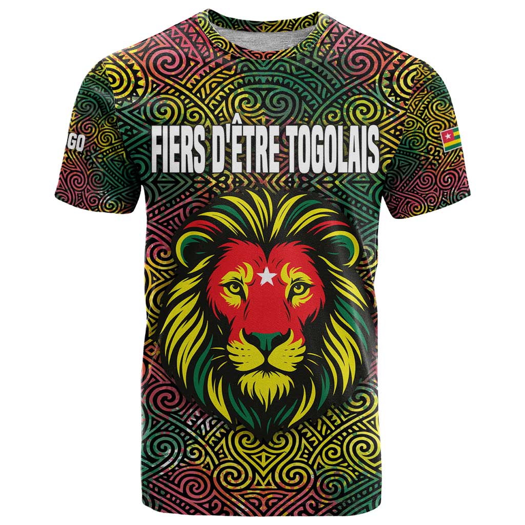 Togo T Shirt with Red Lion Head Design and Traditional African Pattern