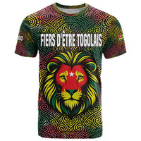 Togo T Shirt with Red Lion Head Design and Traditional African Pattern