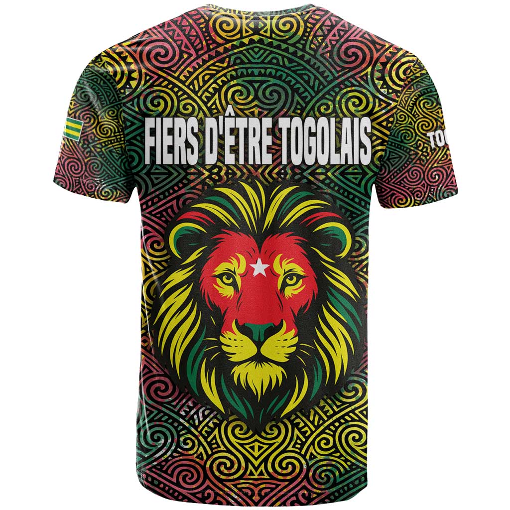 Togo T Shirt with Red Lion Head Design and Traditional African Pattern