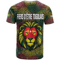 Togo T Shirt with Red Lion Head Design and Traditional African Pattern