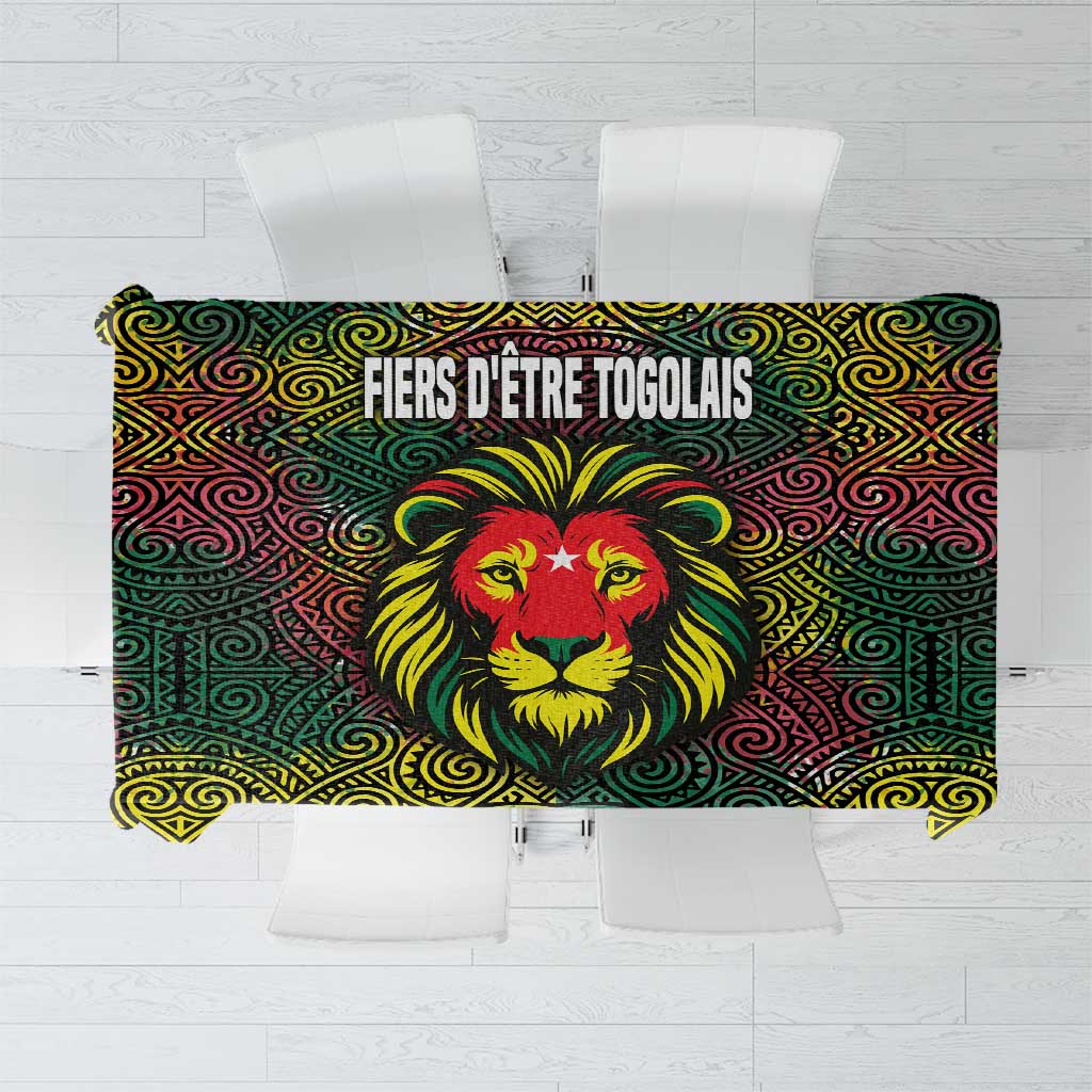 Togo Tablecloth with Red Lion Head Design and Traditional African Pattern