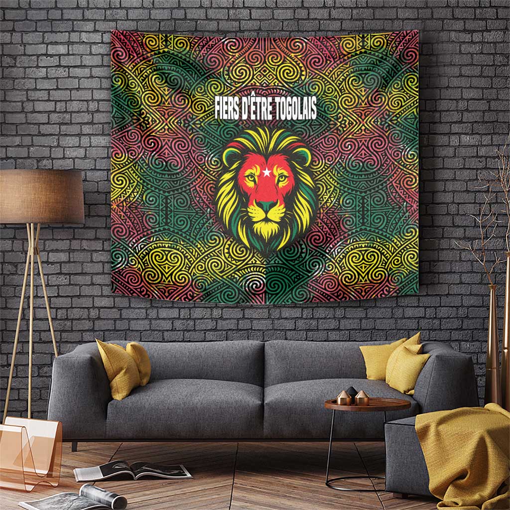 Togo Tapestry with Red Lion Head Design and Traditional African Pattern