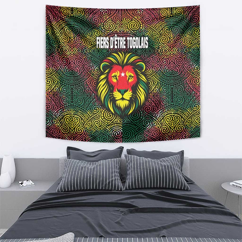 Togo Tapestry with Red Lion Head Design and Traditional African Pattern
