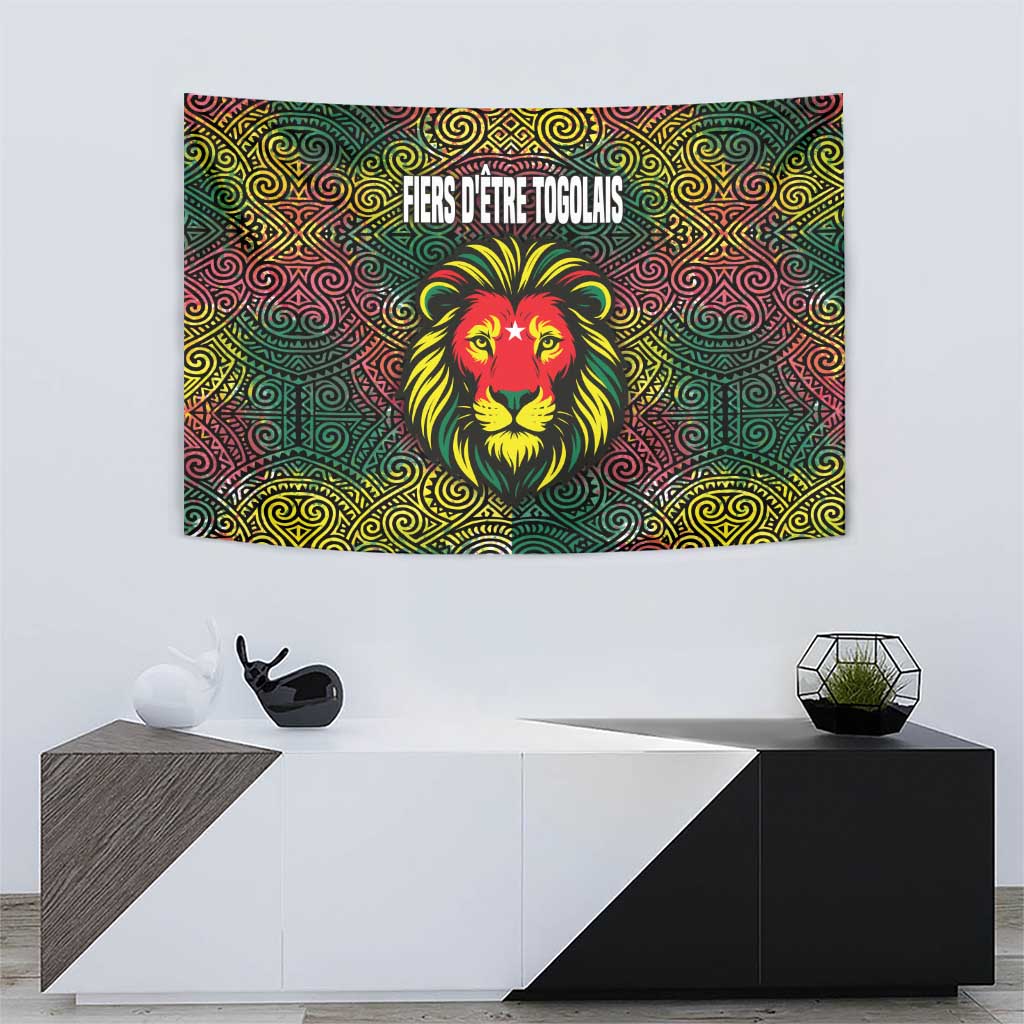 Togo Tapestry with Red Lion Head Design and Traditional African Pattern