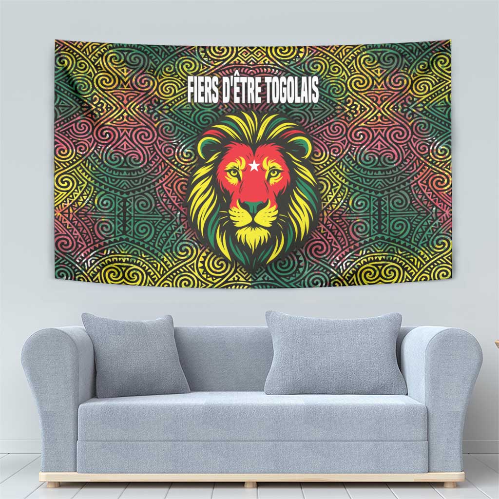 Togo Tapestry with Red Lion Head Design and Traditional African Pattern
